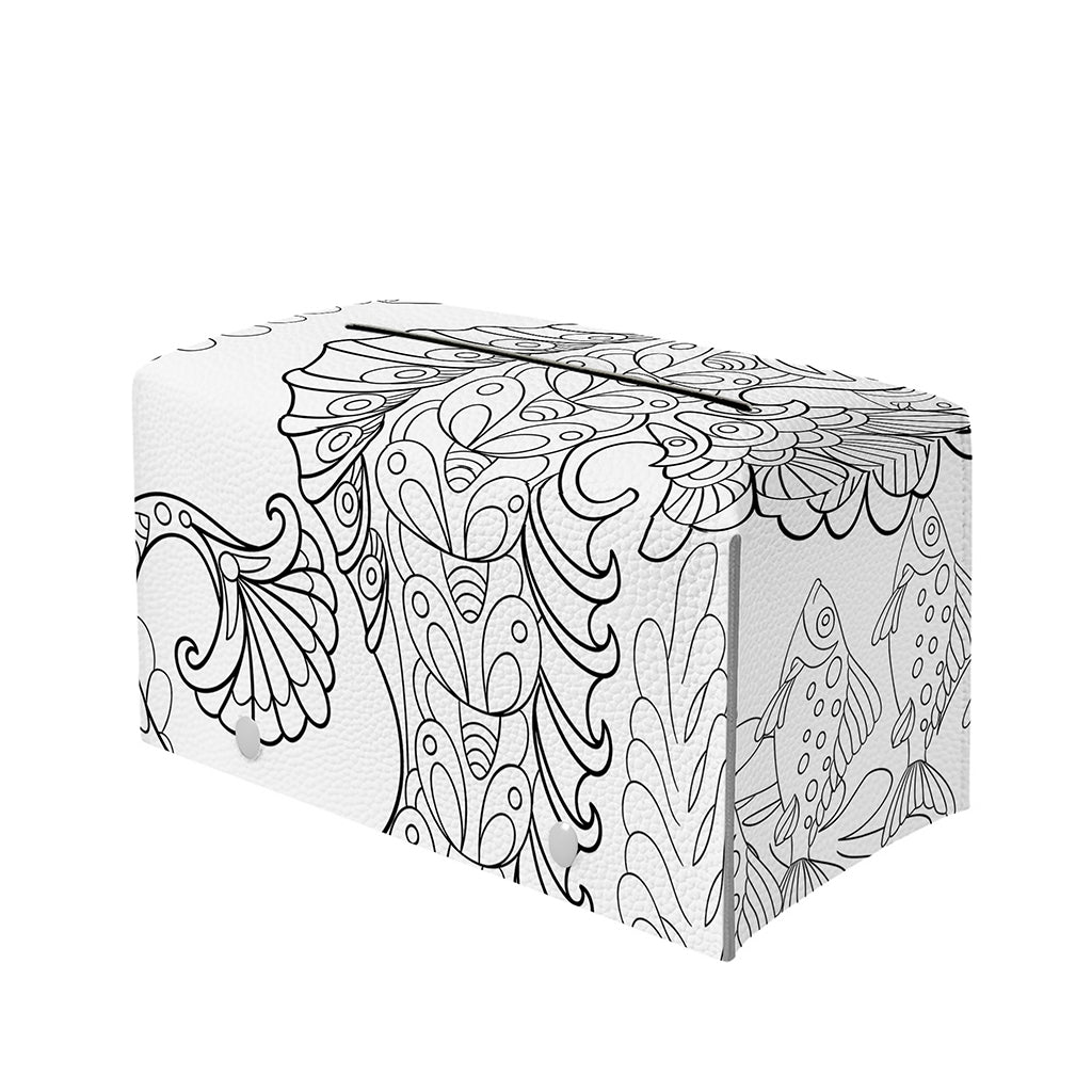 Black And White Seahorse Print Leather Tissue Box Cover