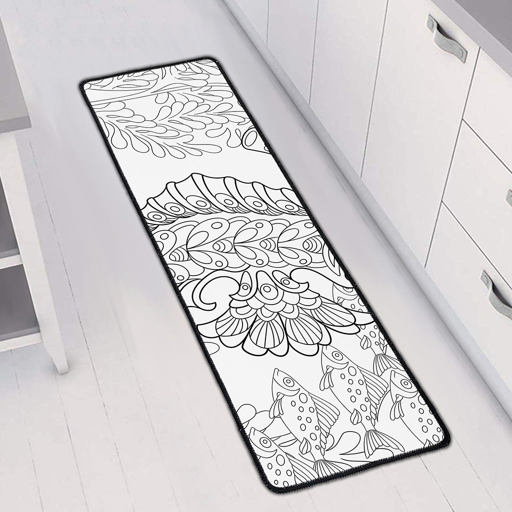 Black And White Seahorse Print Long Kitchen Mat