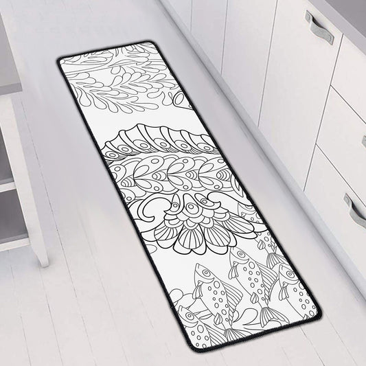 Black And White Seahorse Print Long Kitchen Mat