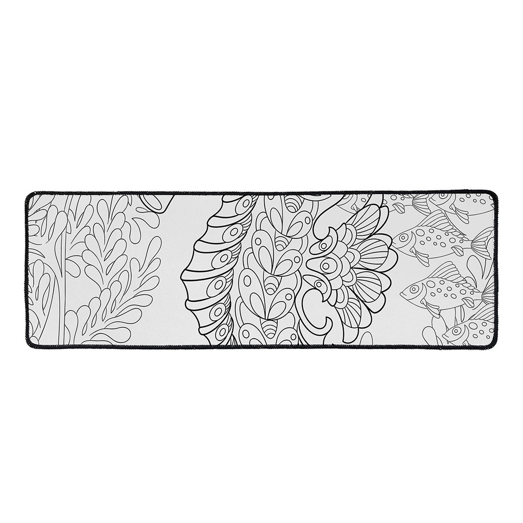 Black And White Seahorse Print Long Kitchen Mat