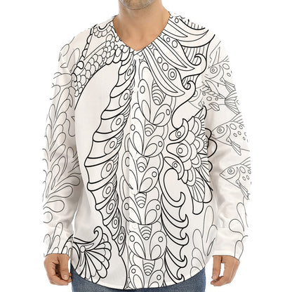 Black And White Seahorse Print Long Sleeve Baseball Jersey