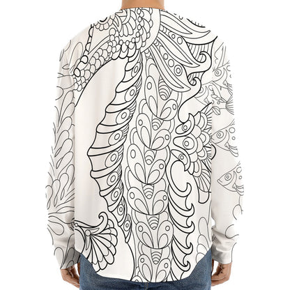 Black And White Seahorse Print Long Sleeve Baseball Jersey