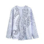 Black And White Seahorse Print Long Sleeve Short Coat