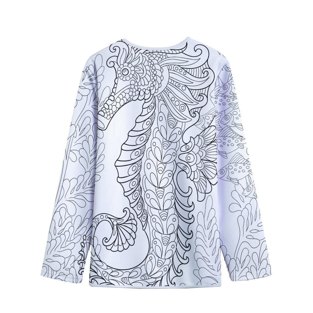 Black And White Seahorse Print Long Sleeve Short Coat