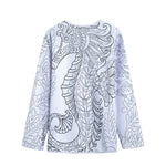 Black And White Seahorse Print Long Sleeve Short Coat