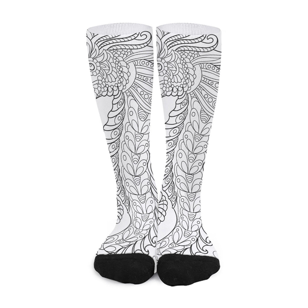 Black And White Seahorse Print Long Socks