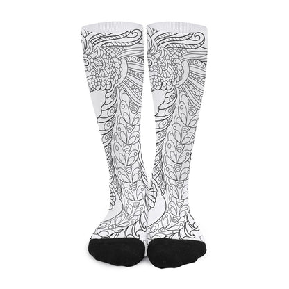 Black And White Seahorse Print Long Socks