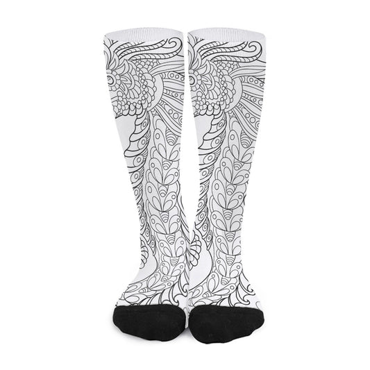 Black And White Seahorse Print Long Socks