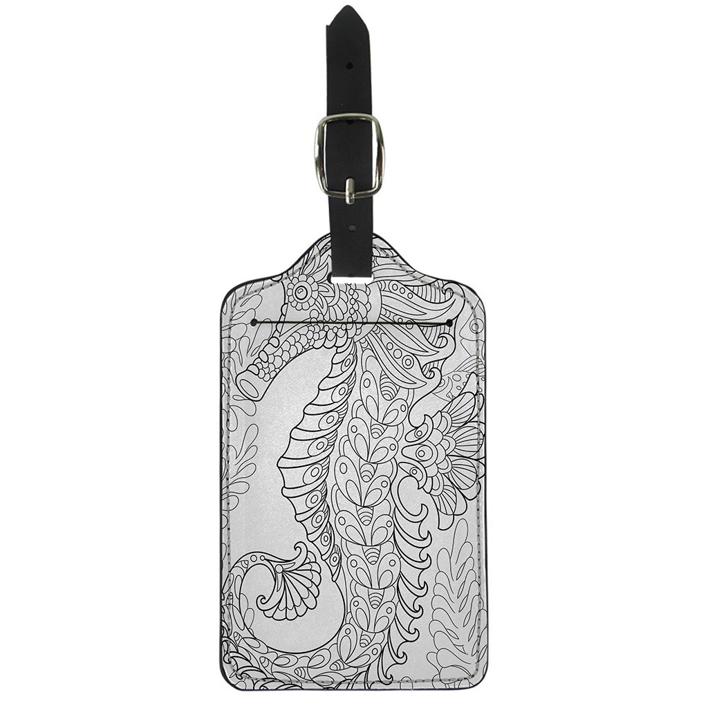Black And White Seahorse Print Luggage Tag