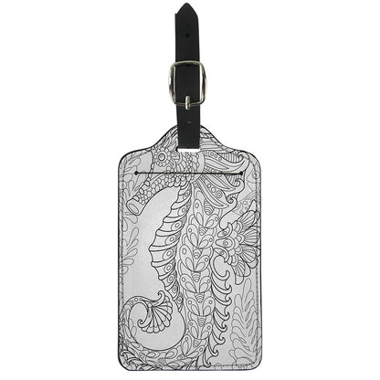 Black And White Seahorse Print Luggage Tag
