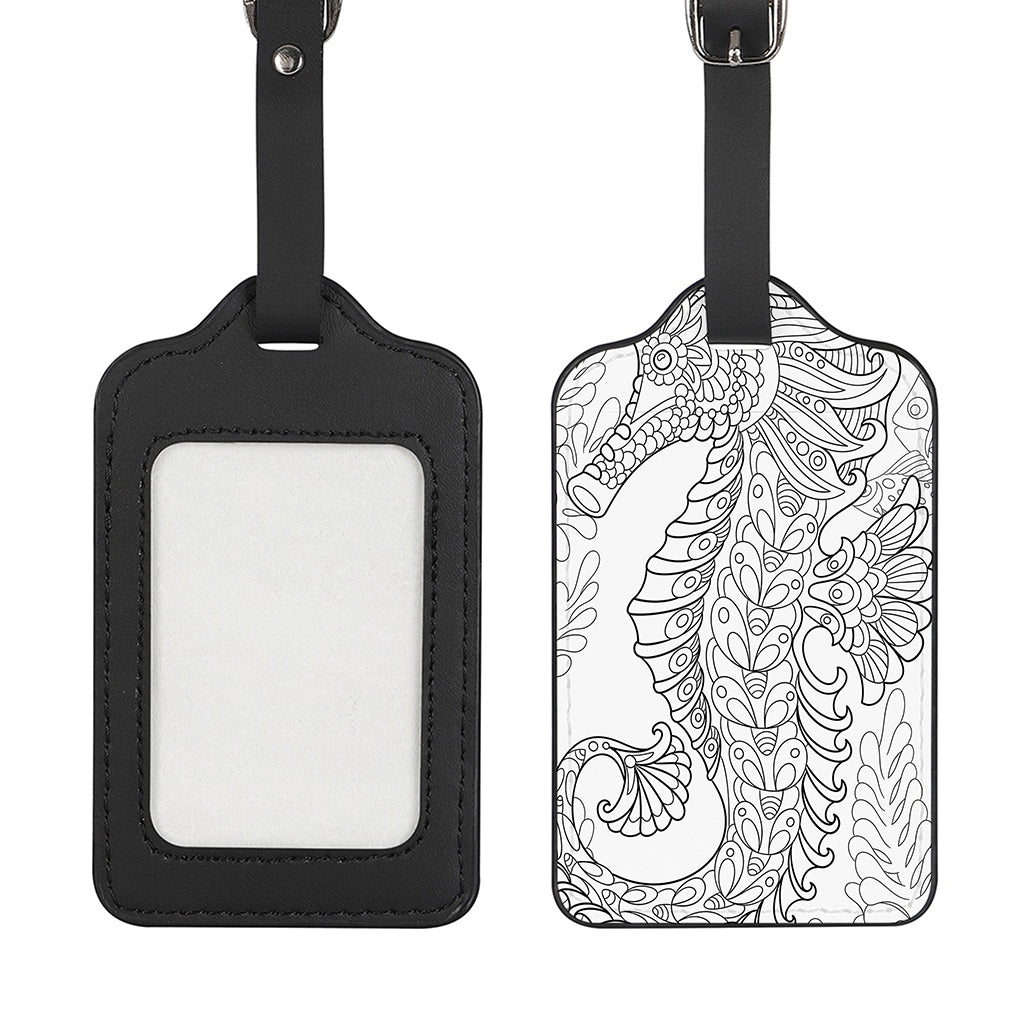 Black And White Seahorse Print Luggage Tag