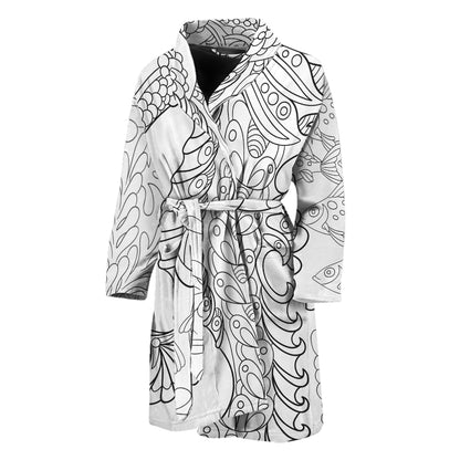 Black And White Seahorse Print Men's Bathrobe