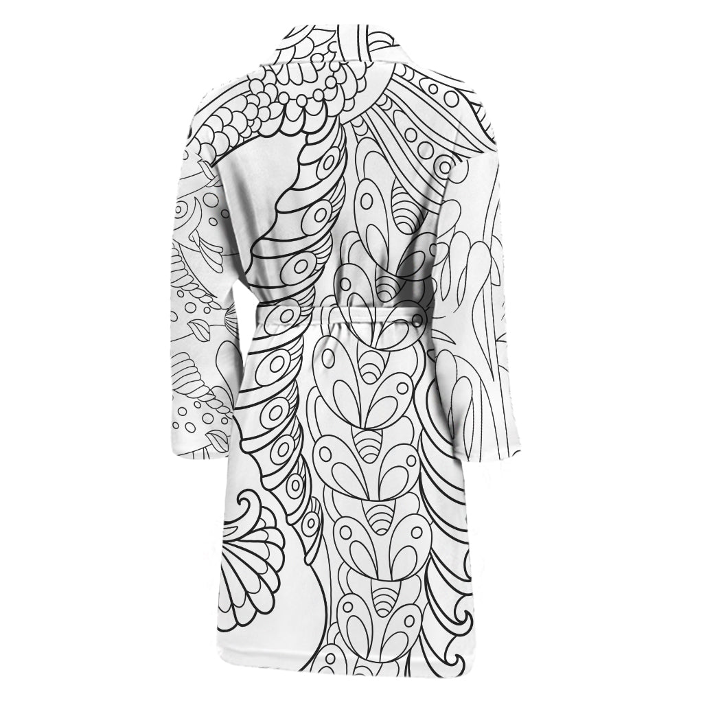 Black And White Seahorse Print Men's Bathrobe