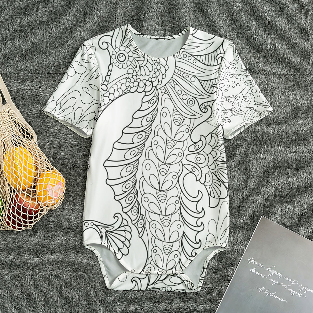 Black And White Seahorse Print Men's Bodysuit
