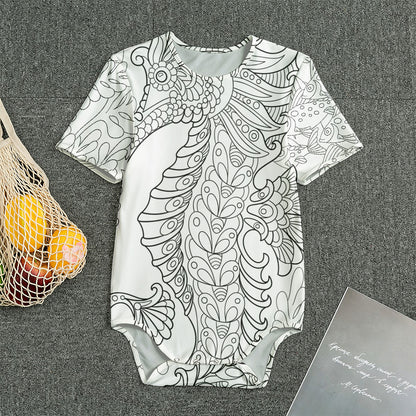 Black And White Seahorse Print Men's Bodysuit