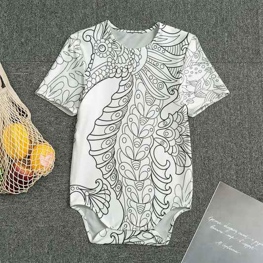 Black And White Seahorse Print Men's Bodysuit