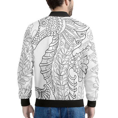 Black And White Seahorse Print Men's Bomber Jacket