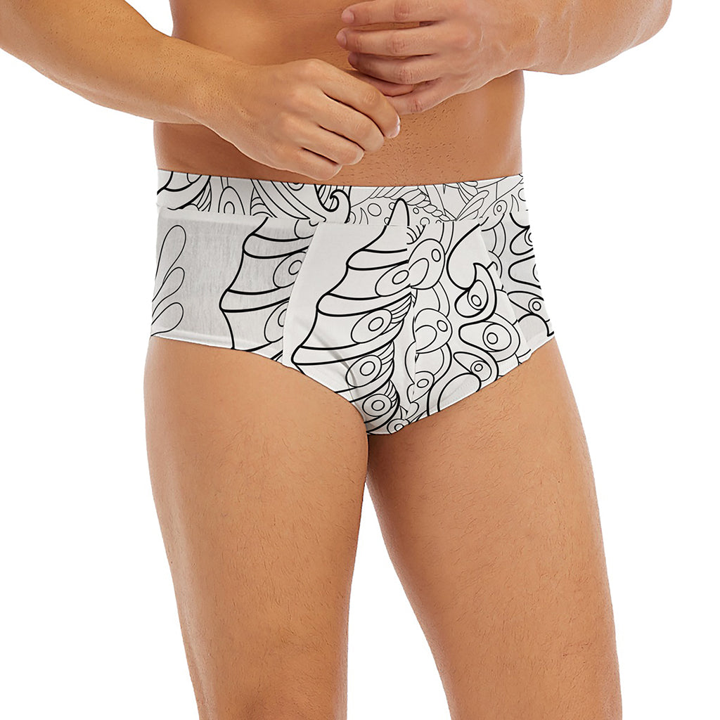 Black And White Seahorse Print Men's Briefs