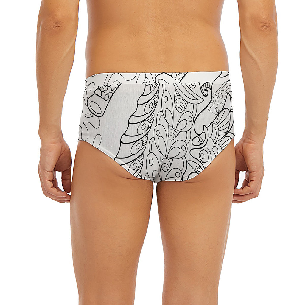 Black And White Seahorse Print Men's Briefs