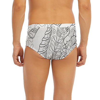 Black And White Seahorse Print Men's Briefs