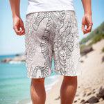 Black And White Seahorse Print Men's Cargo Shorts