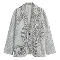 Black And White Seahorse Print Men's Cotton Blazer