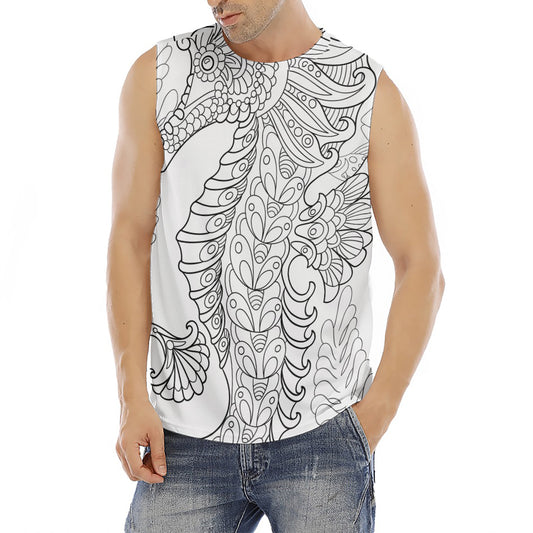 Black And White Seahorse Print Men's Fitness Tank Top