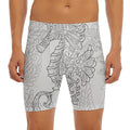 Black And White Seahorse Print Men's Long Boxer Briefs