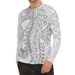 Black And White Seahorse Print Men's Long Sleeve Rash Guard