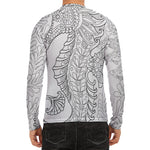 Black And White Seahorse Print Men's Long Sleeve Rash Guard