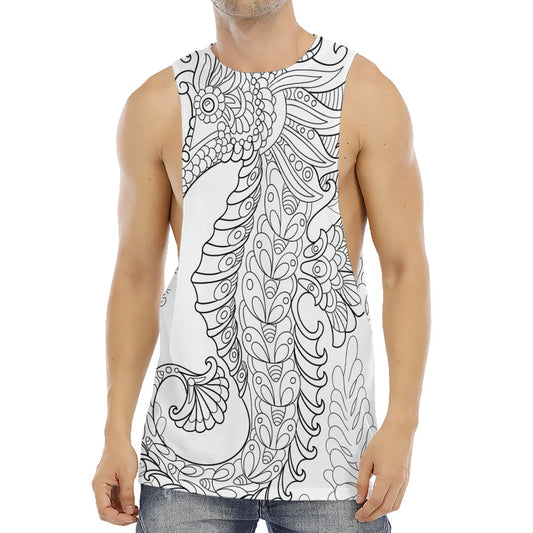 Black And White Seahorse Print Men's Muscle Tank Top