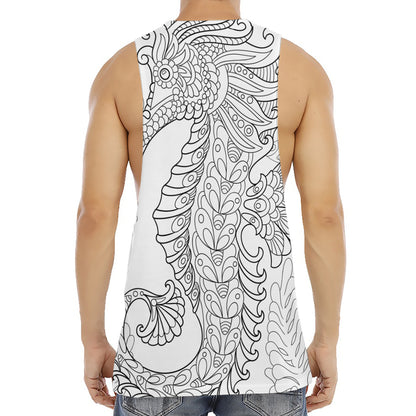 Black And White Seahorse Print Men's Muscle Tank Top