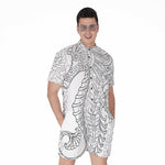 Black And White Seahorse Print Men's Rompers