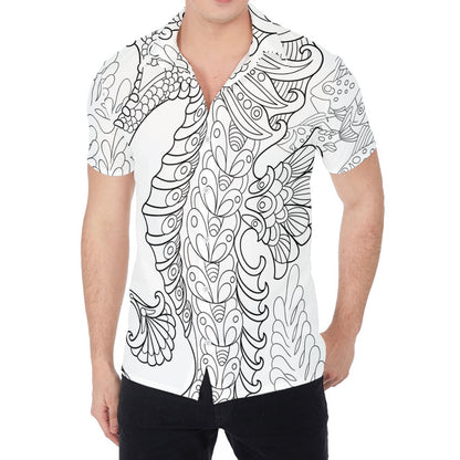 Black And White Seahorse Print Men's Shirt