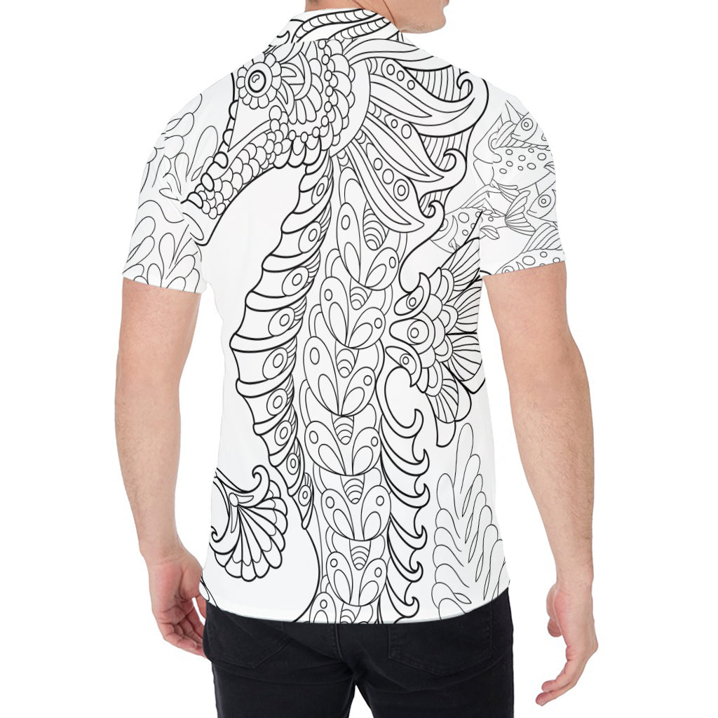 Black And White Seahorse Print Men's Shirt
