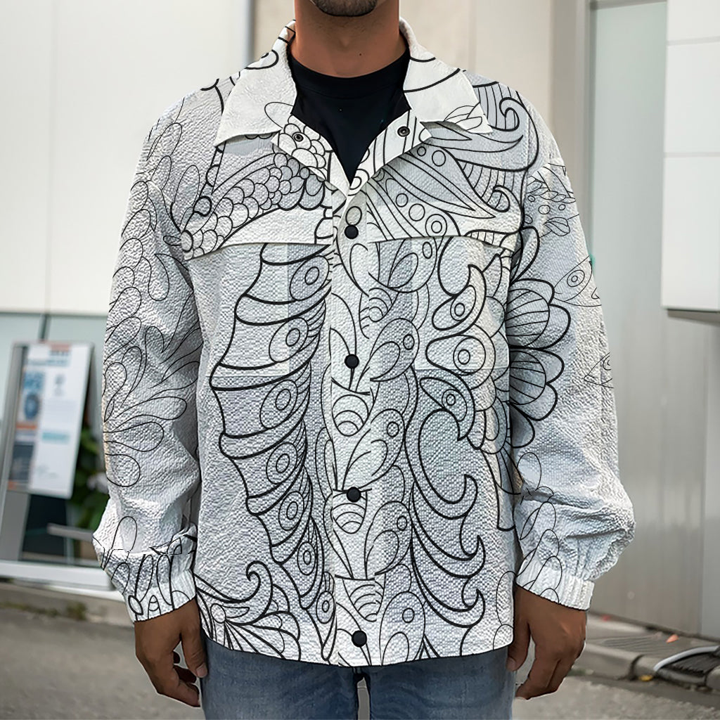 Black And White Seahorse Print Men's Shirt Jacket