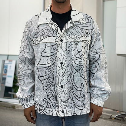 Black And White Seahorse Print Men's Shirt Jacket