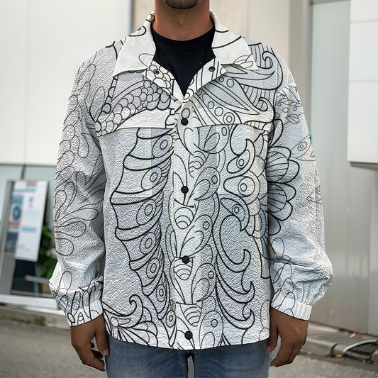 Black And White Seahorse Print Men's Shirt Jacket