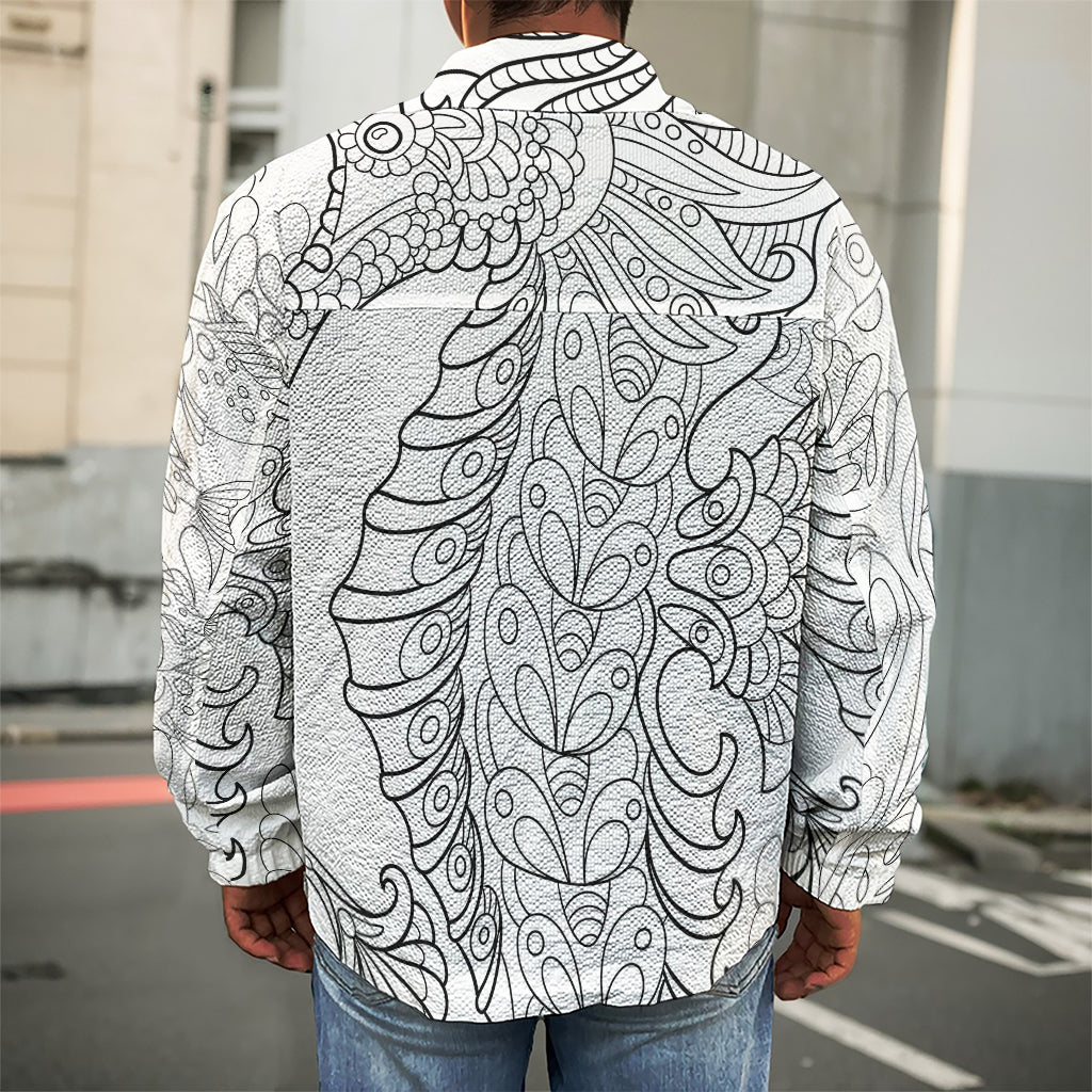 Black And White Seahorse Print Men's Shirt Jacket