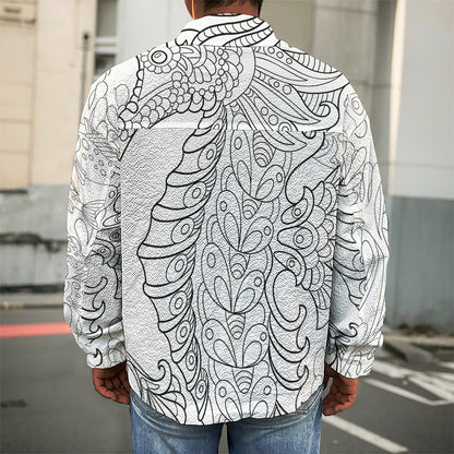 Black And White Seahorse Print Men's Shirt Jacket