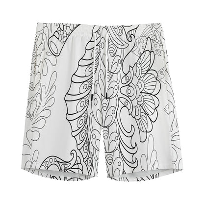 Black And White Seahorse Print Men's Sports Shorts