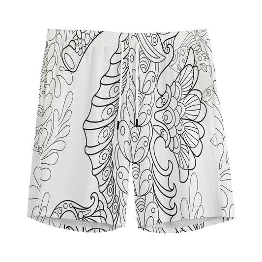 Black And White Seahorse Print Men's Sports Shorts