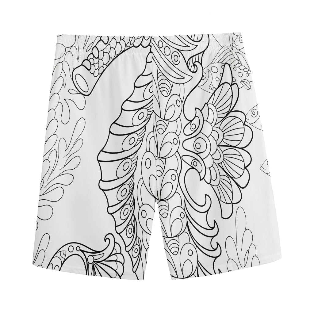 Black And White Seahorse Print Men's Sports Shorts