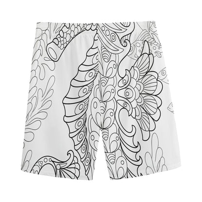 Black And White Seahorse Print Men's Sports Shorts