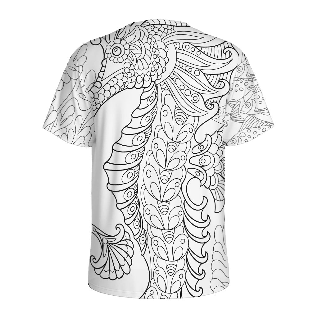Black And White Seahorse Print Men's Sports T-Shirt