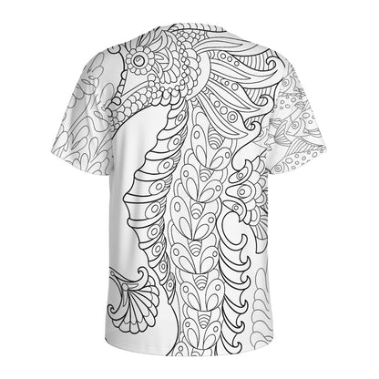 Black And White Seahorse Print Men's Sports T-Shirt