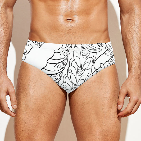 Black And White Seahorse Print Men's Swim Briefs