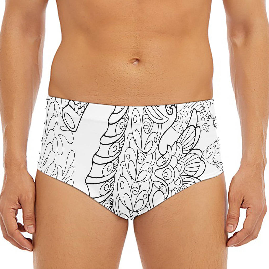 Black And White Seahorse Print Men's Triangle Swim Briefs
