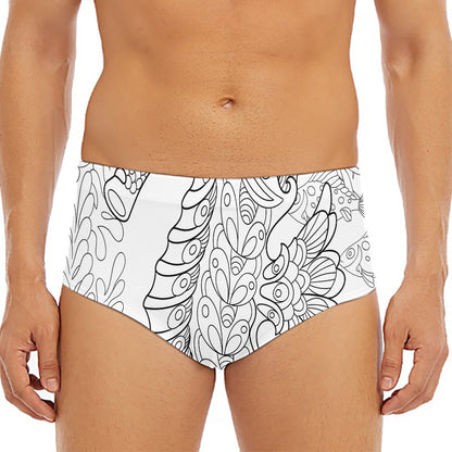 Black And White Seahorse Print Men's Triangle Swim Briefs