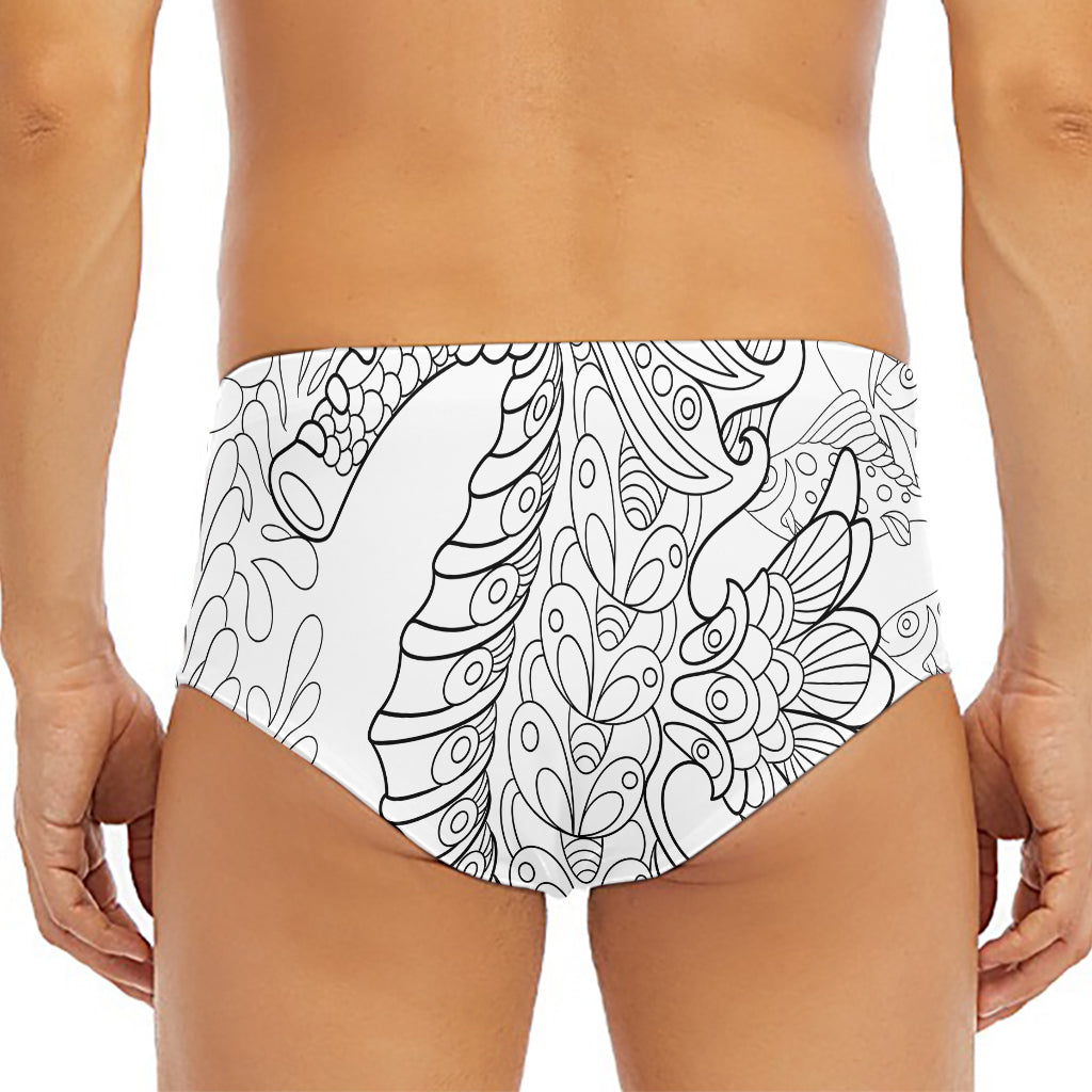 Black And White Seahorse Print Men's Triangle Swim Briefs